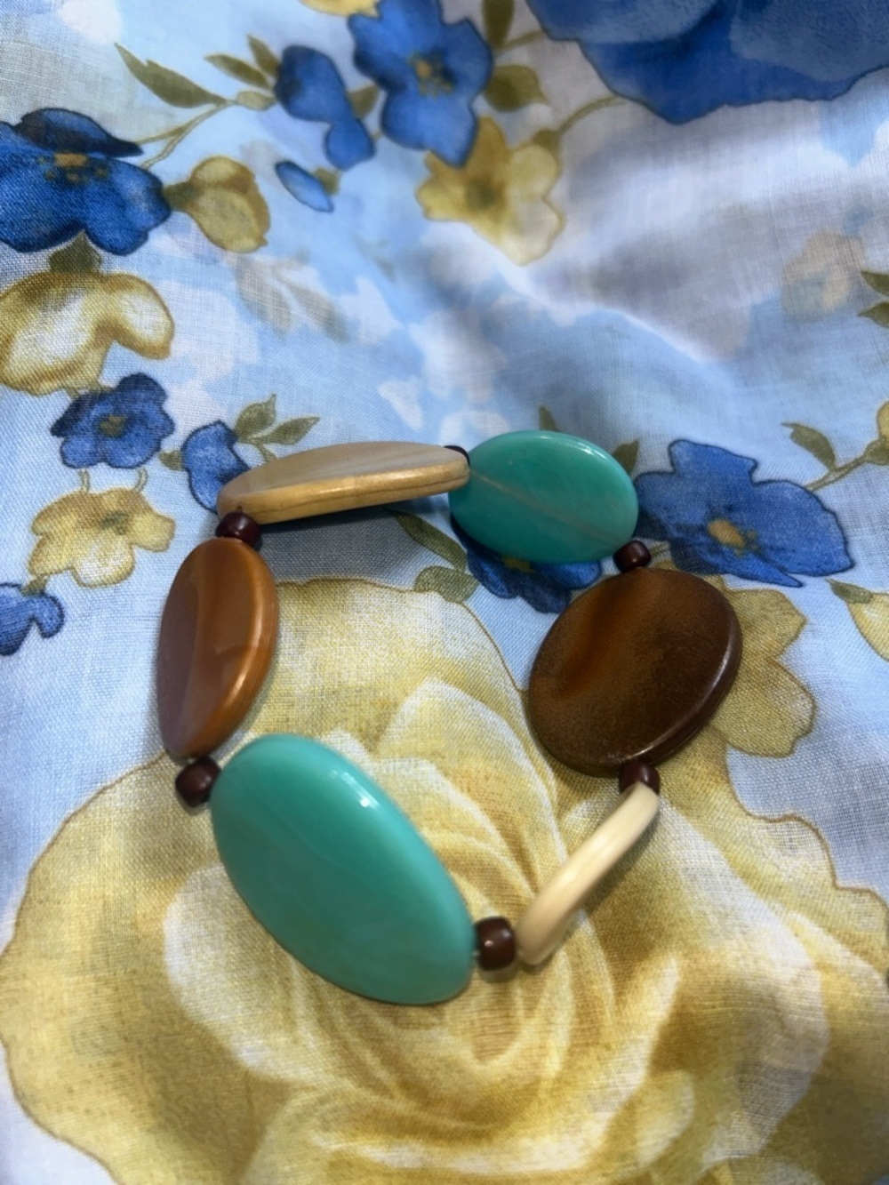 ❤️2/$15 Boho Chunky Beaded Stretch Bracelet in Turquoise and Brown - Picture 2 of 2